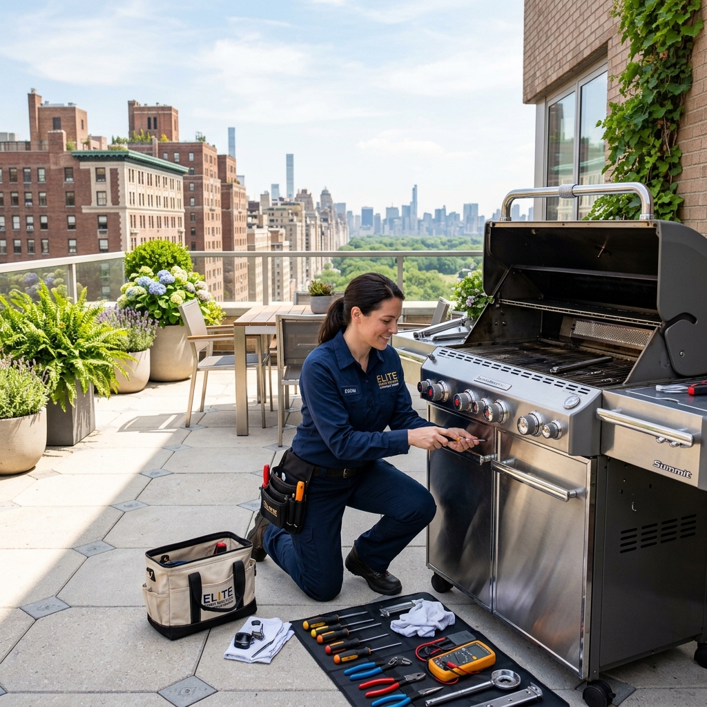 Fixvero Barbecue & Grill Repair Technician Servicing Upper West Side Terrace Grill